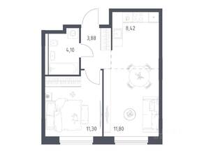 ЖК «Квартал Домашний», планировка 1-комнатной квартиры, 39.50 м²