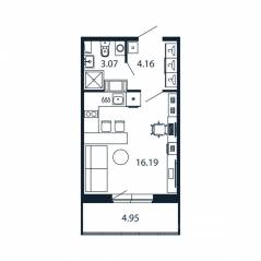 ЖК «Полис ЛАВрики», планировка студии, 23.10 м²