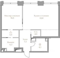 ЖК «Коллекция Лужники», планировка 1-комнатной квартиры, 75.00 м²