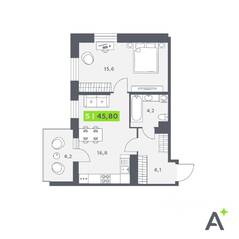 ЖК «Аквилон Stories», планировка 2-комнатной квартиры, 45.80 м²