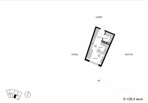 ЖК «Мытищи-Сити», планировка студии, 28.40 м²