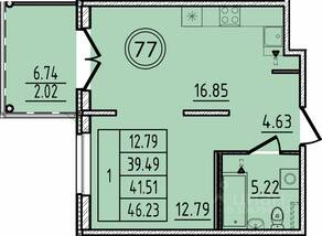 МЖК «Образцовый квартал 14», планировка 1-комнатной квартиры, 39.49 м²