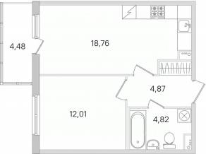 ЖК «Ясно. Янино», планировка 1-комнатной квартиры, 41.80 м²