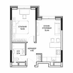 МФК «Clementine», планировка 1-комнатной квартиры, 35.50 м²