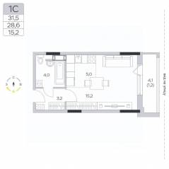 ЖК «Пироговская Ривьера», планировка студии, 28.60 м²