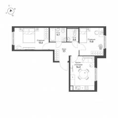 ЖК «Клюква.Парк», планировка 2-комнатной квартиры, 53.60 м²