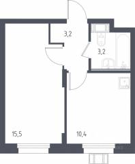 МФК «Люберцы 2023», планировка 1-комнатной квартиры, 32.80 м²