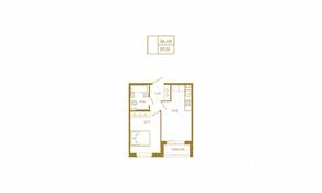 МЖК «Новая история», планировка 1-комнатной квартиры, 37.91 м²