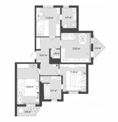 ЖК «Мурино Клаб», планировка 3-комнатной квартиры, 84.70 м²