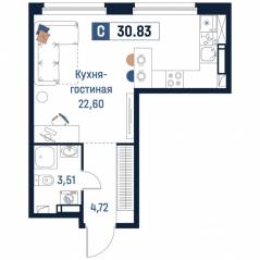 ЖК «Максималист», планировка студии, 30.83 м²