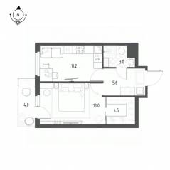 ЖК «Новоорловский», планировка 1-комнатной квартиры, 38.70 м²