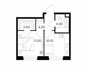 ЖК «Квартал Белый Град», планировка 1-комнатной квартиры, 33.30 м²