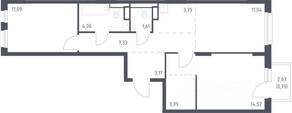 ЖК «Новые Лаврики», планировка 2-комнатной квартиры, 60.79 м²