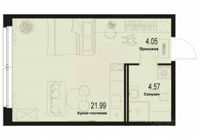ЖК «ID Murino III», планировка студии, 30.61 м²