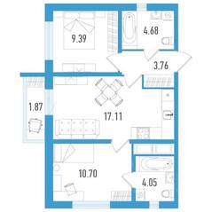 ЖК «Южный форт», планировка 2-комнатной квартиры, 50.25 м²