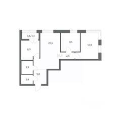 ЖК «NEWПИТЕР», планировка 3-комнатной квартиры, 67.33 м²