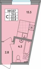 ЖК «Удача», планировка студии, 22.80 м²