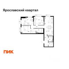 ЖК «Ярославский квартал», планировка 3-комнатной квартиры, 84.40 м²