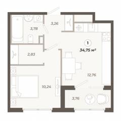 ЖК «Знатный», планировка 1-комнатной квартиры, 34.75 м²