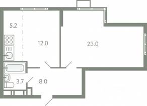 ЖК «Ново-Молоково», планировка 2-комнатной квартиры, 51.20 м²