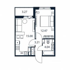 ЖК «Полис ЛАВрики», планировка 1-комнатной квартиры, 34.10 м²
