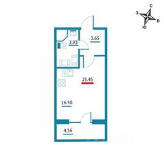 ЖК «Левитан», планировка студии, 25.45 м²