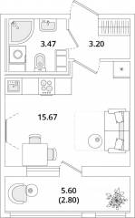 ЖК «Cube», планировка студии, 25.30 м²