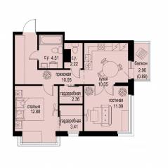 ЖК «ID Murino III», планировка 2-комнатной квартиры, 57.46 м²