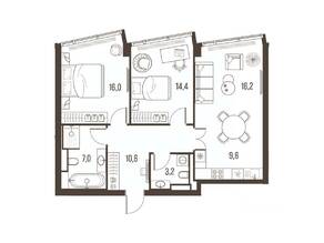 ЖК «High Life», планировка 3-комнатной квартиры, 76.60 м²