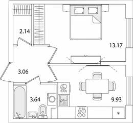 ЖК «Кинопарк», планировка 1-комнатной квартиры, 31.94 м²