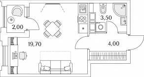 ЖК «Тайм Сквер», планировка студии, 28.20 м²