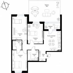 МЖК «Экография», планировка 3-комнатной квартиры, 86.50 м²