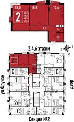 ЖК «Фрунзенский», планировка 3-комнатной квартиры, 60.50 м²