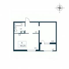 ЖК «Расцветай в Янино», планировка 1-комнатной квартиры, 46.10 м²