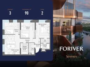 ЖК «Квартал Foriver», планировка 3-комнатной квартиры, 90.00 м²