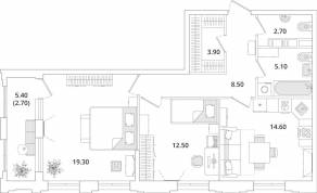 ЖК «Тайм Сквер», планировка 2-комнатной квартиры, 68.90 м²