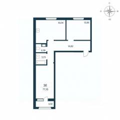 ЖК «Расцветай в Янино», планировка 2-комнатной квартиры, 70.70 м²