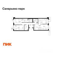 ЖК «Саларьево парк», планировка 3-комнатной квартиры, 83.20 м²