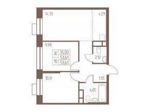 ЖК «Западная Ивантеевка», планировка 3-комнатной квартиры, 53.60 м²
