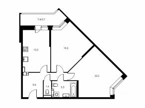 ЖК «Солнечный парк», планировка 2-комнатной квартиры, 78.90 м²