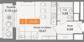 ЖК «Планерный квартал», планировка студии, 29.28 м²