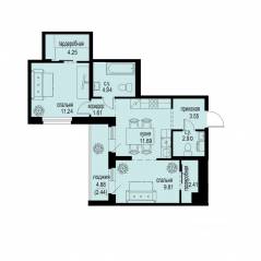 ЖК «ID Murino III», планировка 2-комнатной квартиры, 54.84 м²