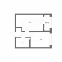 ЖК «NEWПИТЕР», планировка 1-комнатной квартиры, 36.50 м²