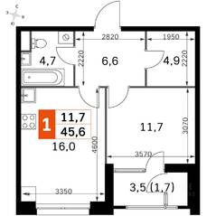 ЖК «Sky Garden», планировка 1-комнатной квартиры, 43.50 м²