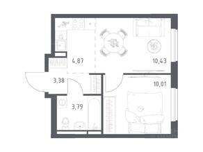 ЖК «Мытищи Парк», планировка 1-комнатной квартиры, 32.48 м²