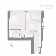 ЖК «Capital Towers», планировка 1-комнатной квартиры, 50.20 м²