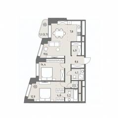 ЖК «Родина Парк», планировка 3-комнатной квартиры, 85.30 м²