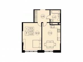 ЖК «7 небо», планировка 1-комнатной квартиры, 46.80 м²