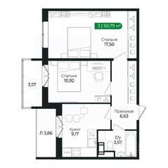 ЖК «Sertolovo Park», планировка 2-комнатной квартиры, 47.60 м²