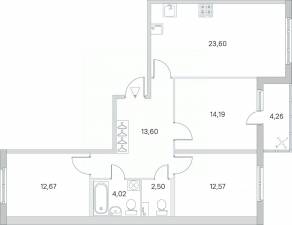ЖК «Ясно. Янино», планировка 3-комнатной квартиры, 85.28 м²